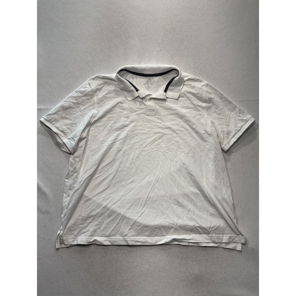 George Polo Shirt Mens 2XL White Stretch Knit Short Sleeve Tagless Casual